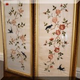 A06. 2 Framed silk embroideries. 34” x 16” 